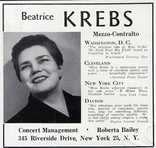 Beatrice Krebs (1924-03-12 – 2011-02-05). Operatic mezzo-sopranos