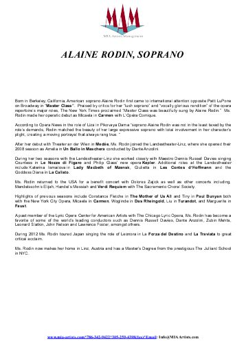 Alaine Rodin (2006-10-20 – 2010-05-01). Operatic sopranos